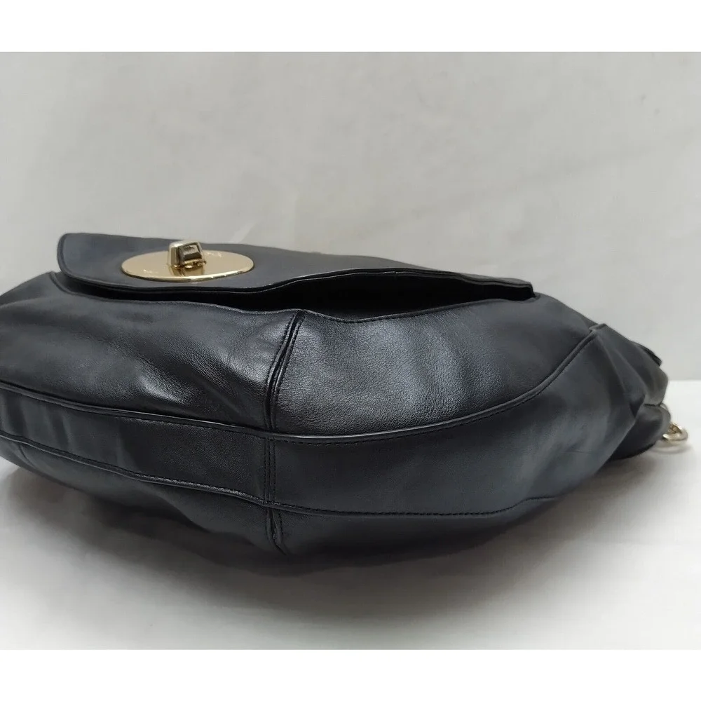 Coach Whiplash Circle Black Smooth Leather Turnlock Hobo Shoulder Bag
